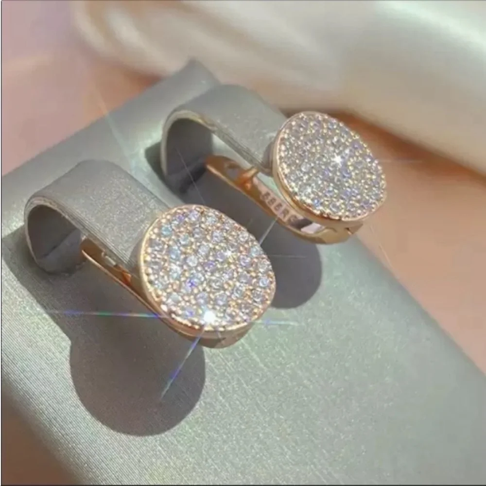 Full Paved Shiny Natural Zircon Stud Earrings 585 Gold Bride Wedding Earrings